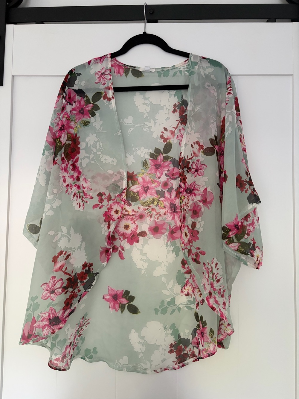 Ardene Sheer Floral Kimono Jacket in Mint and Pink